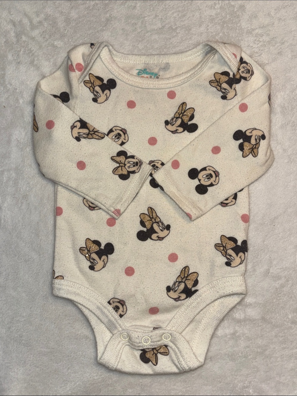 Disney Cream & Pink Minnie Mouse Long-Sleeve Bodysuit